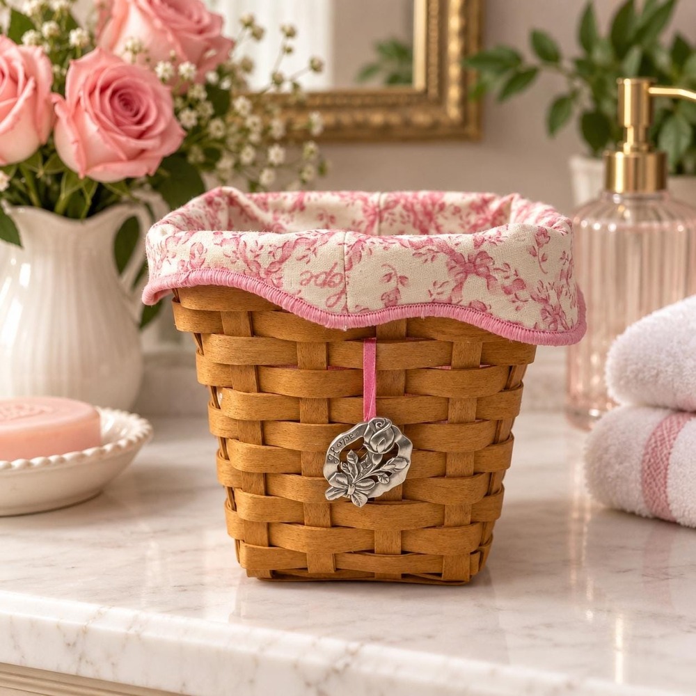 Longaberger Horizon of Hope Basket Pink Liner Rose Charm American Cancer Society